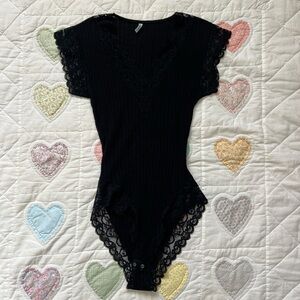 Vintage Stylmagica Black lace luxury wool silk intimate bodysuit size small fall